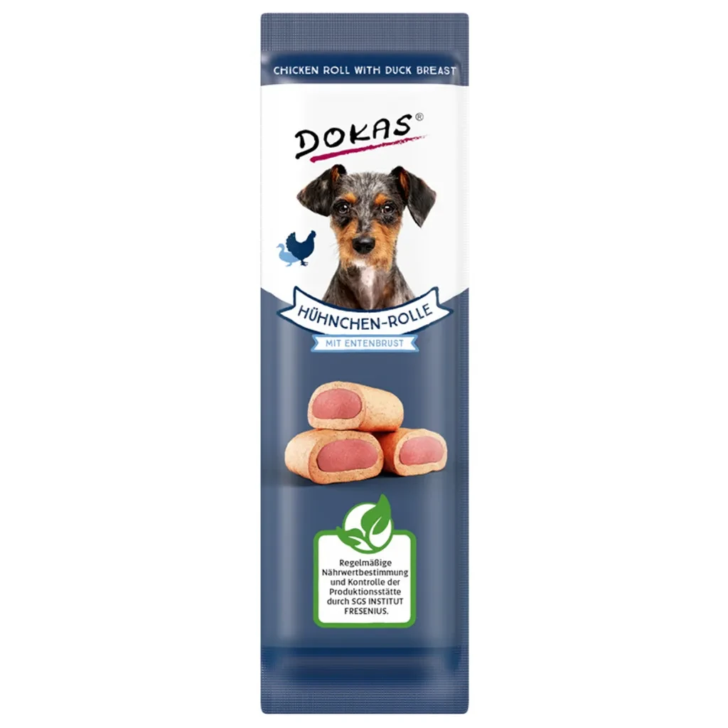 Dokas Dog Snack – Hühnchen‑Rolle mit Ente, 10 g